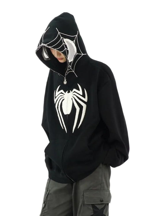 OATSBAS Y2K Hip Hop Spider Hoodie for Women Men Graphic Full Zip up Hoodies Oversized Kawaii Hoodies Spider Jacket