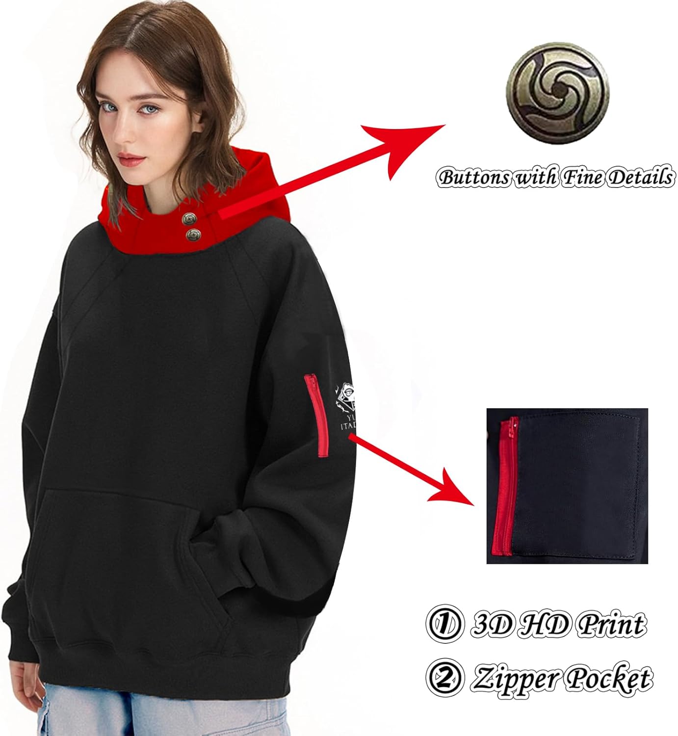 Unisex Anime Hoodie Cosplay Costume Men Black 3D Novelty Hooded Sweatshirt Pullover Jacket Outerwear Coat for Women (XL-Black)