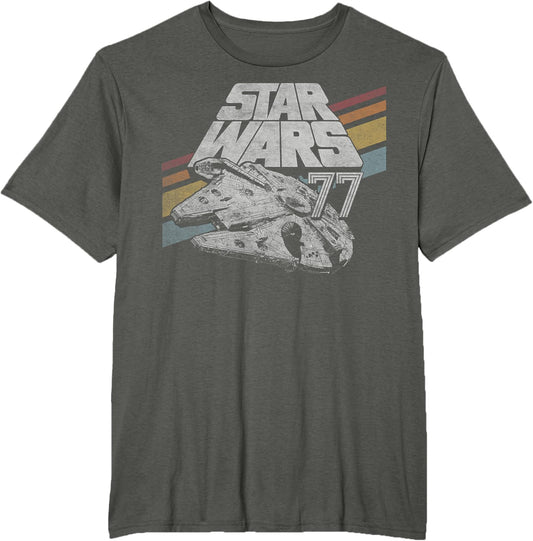 Star Wars Millennium Falcon 77 Retro Diagonal Stripe Disney+ T-Shirt